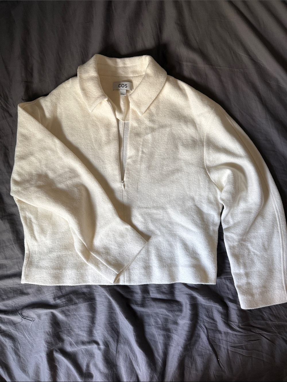 COS Cream Half-Zip Collared Top